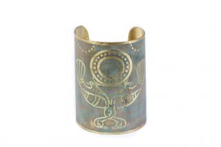 Brass bracelet miniature peacocks