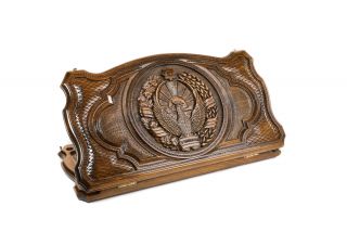 Coat of Arms of Uzbekistan backgammon with copyrighted contour outline two-sided
