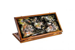 Backgammon with epoxy abstract painting classic