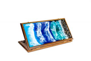 Backgammon with epoxy abstract painting classic