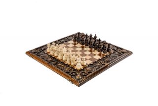 Ornamental bas-relief chess-backgammon classic